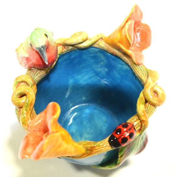 Marcario Covarrubias -Small Blue Bowl with Green Hummingbird