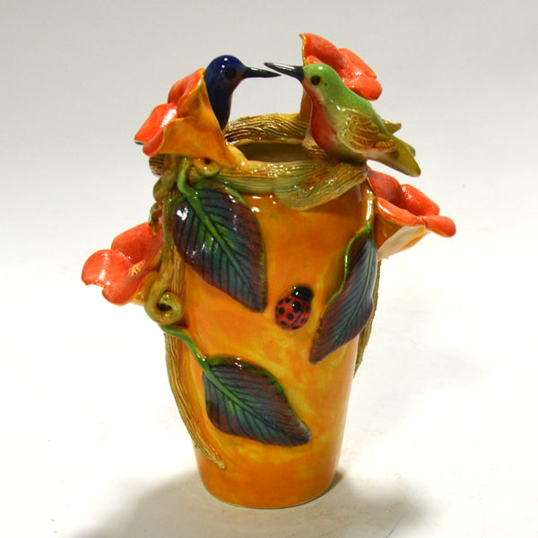 Marcario Covarrubias - Yellow Vase with Two Hummingbirds