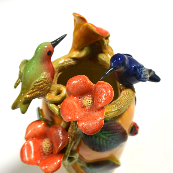 Marcario Covarrubias - Yellow Vase with Two Hummingbirds