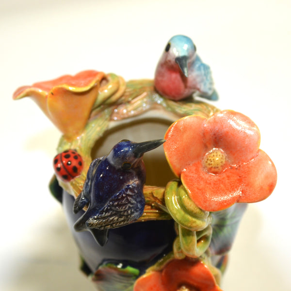 Marcario Covarrubias - Navy Blue Vase with Blue Hummingbirds