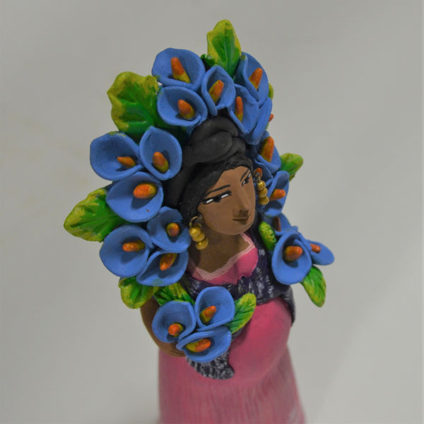 Leticia Garcia Aguilar - Oaxacan Folk Art Woman with Blue Calla Lilies