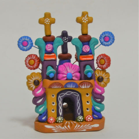 Javier Ramirez - Small Folk Art Ceramic Church with Ochre Facade