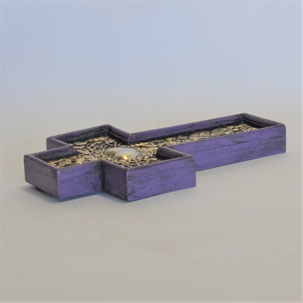 Joaquin Garnica - Hand Carved Cross with Milagros in Purple
