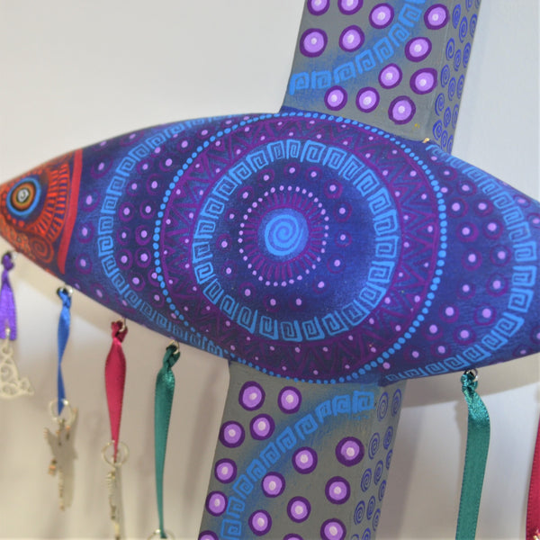 Jacobo & Maria Angeles - Small Carved Fish Cross with Milagros