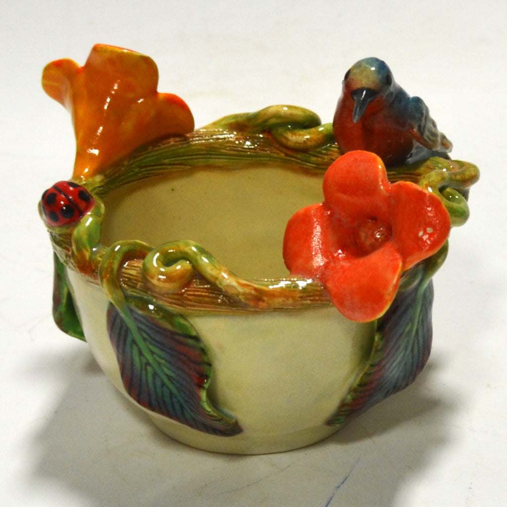 Marcario Covarrubias -Medium Cream Bowl with Blue Hummingbird