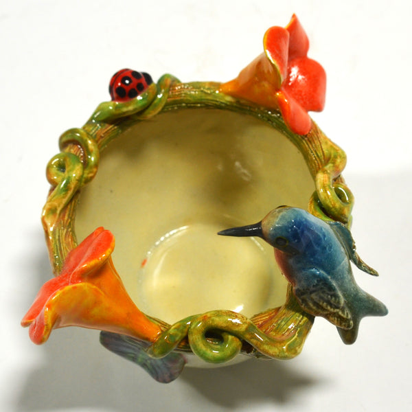 Marcario Covarrubias -Medium Cream Bowl with Blue Hummingbird