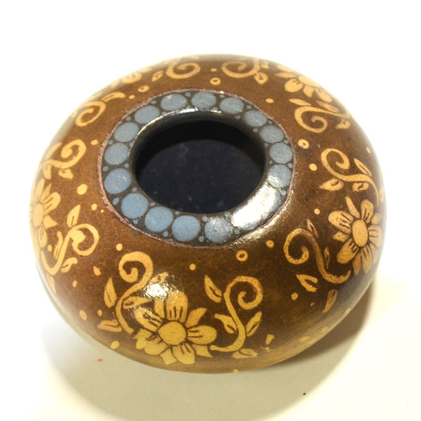 Familia Hernandez Cana - Small Brown and Blue Bowl with Flowers