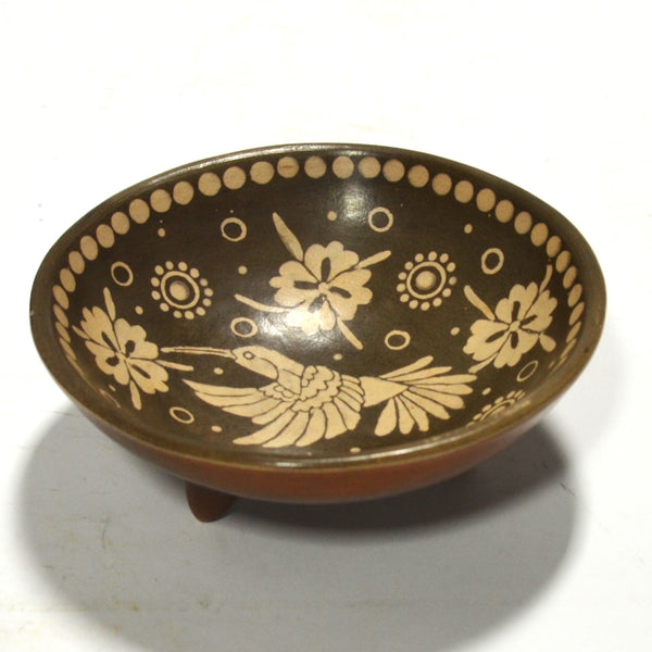 Familia Hernandez Cana -  Brown Bowl with Hummingbirds and Flowers