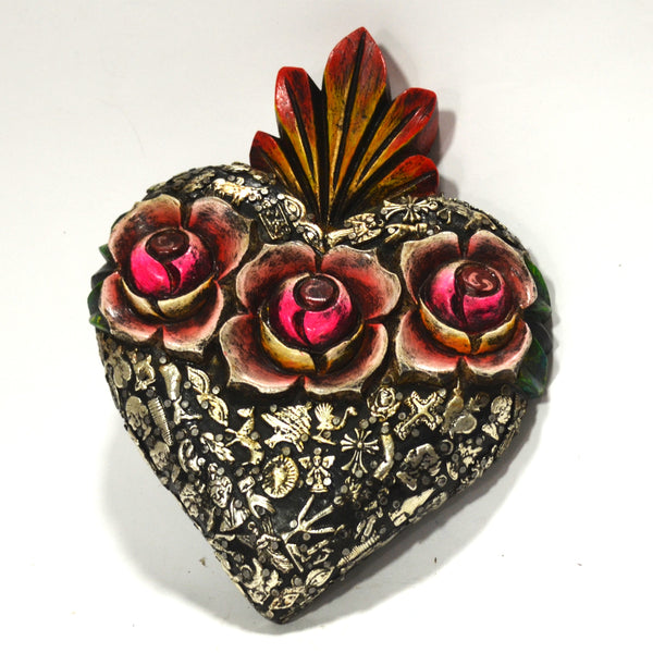 Joaquin Garnica - Hand Carved Heart with Pink Roses