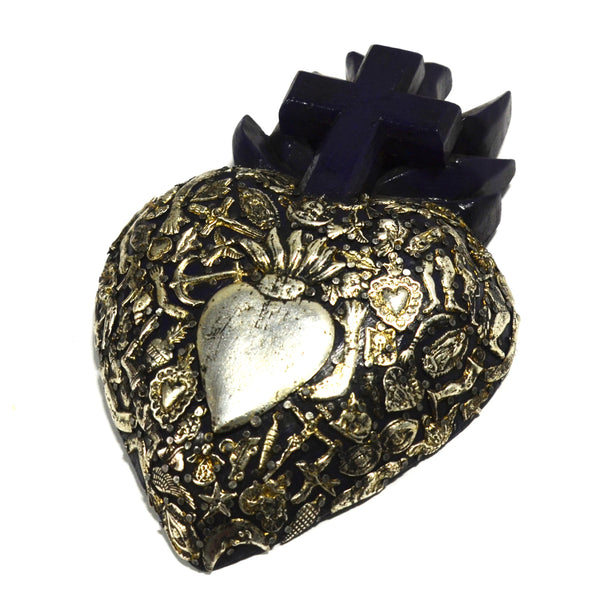 Joaquin Garnica - Hand Carved Sacred Heart with Purple Cross
