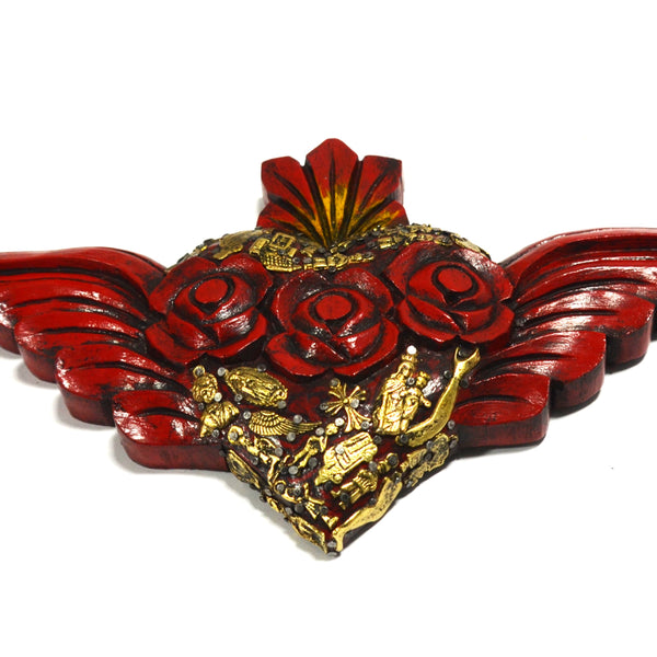 Joaquin Garnica - Hand Carved Heart with Wings in Red