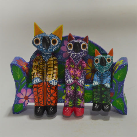 Joaquin Hernandez - Hand Carved Family of Owls