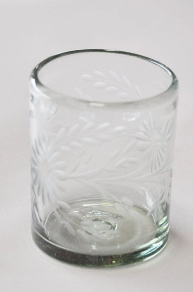 Hand Blown and Etched Glass - Old-Fashioned Glass