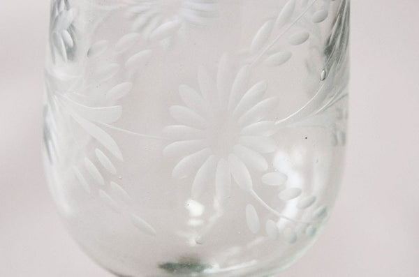 Hand Blown and Etched Glass - Oversized Goblet