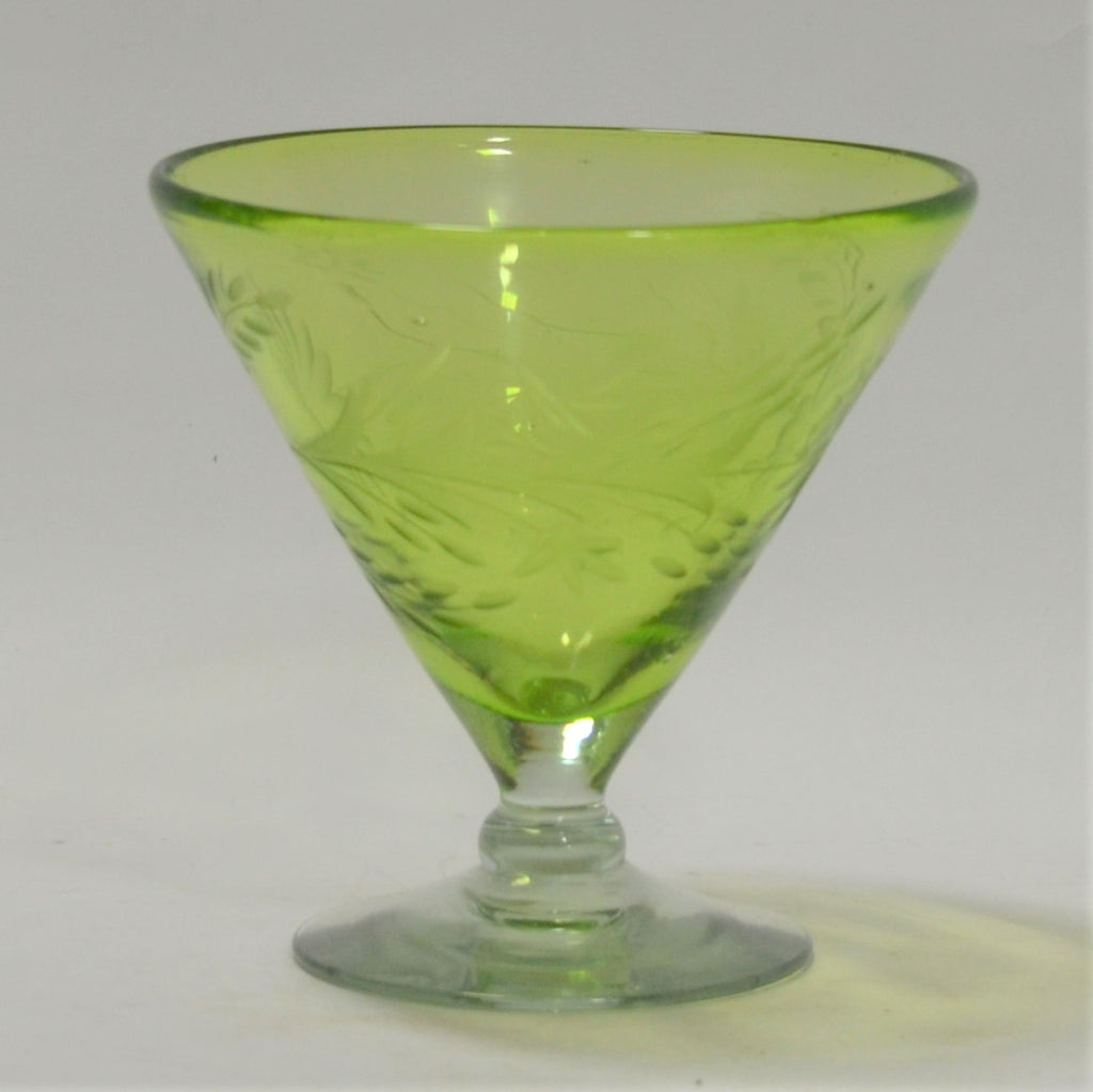 Hand Blown and Etched Glass - Mexican Margarita Glass in Green