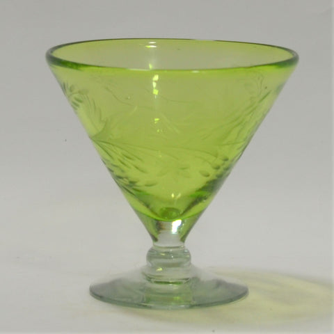 Hand Blown and Etched Glass - Mexican Margarita Glass in Green