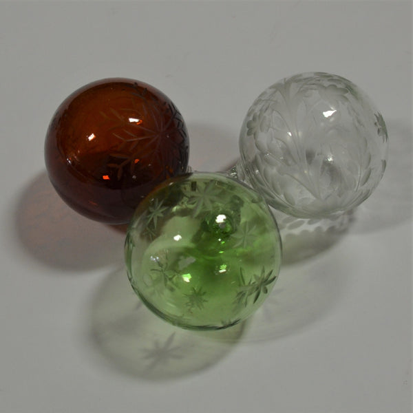 Glass - Set of 8 Hand Blown and Etched Ornaments