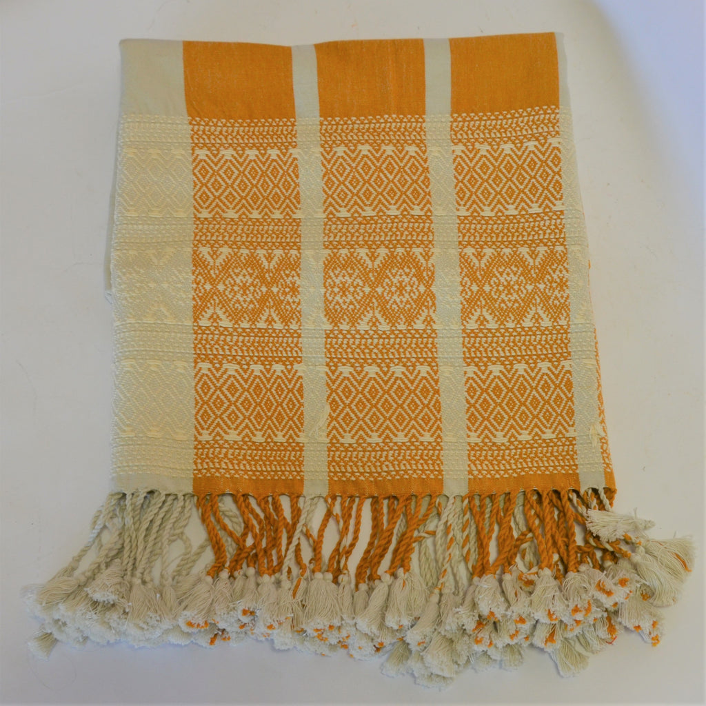 Textiles - Gold and Natural Runner with Embroidery and Tassels