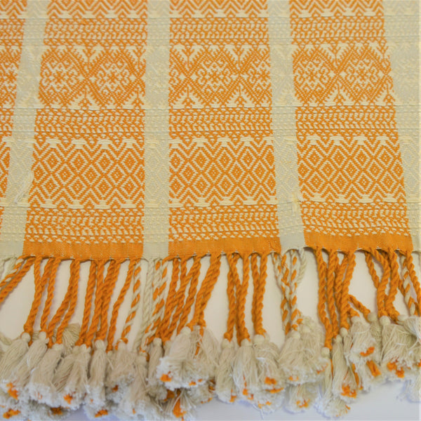 Textiles - Gold and Natural Runner with Embroidery and Tassels