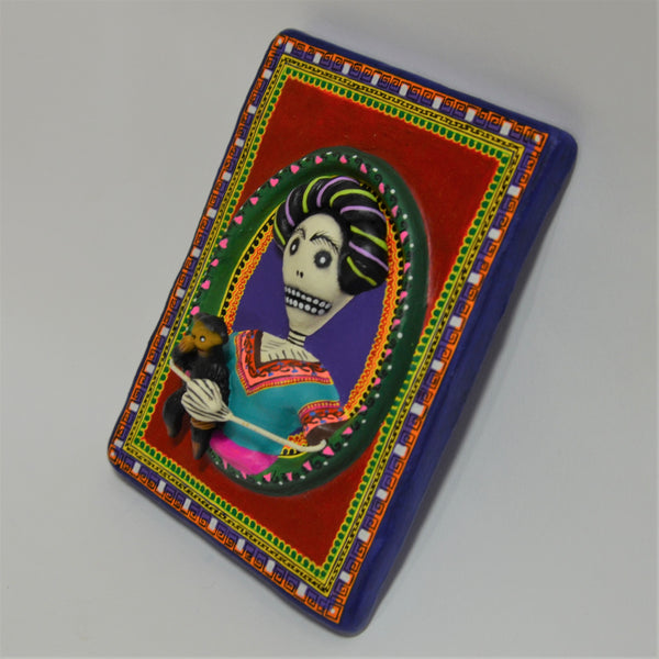 Daniel Paredes - Clay Folk Art Plaque with Frida and Her Monkey
