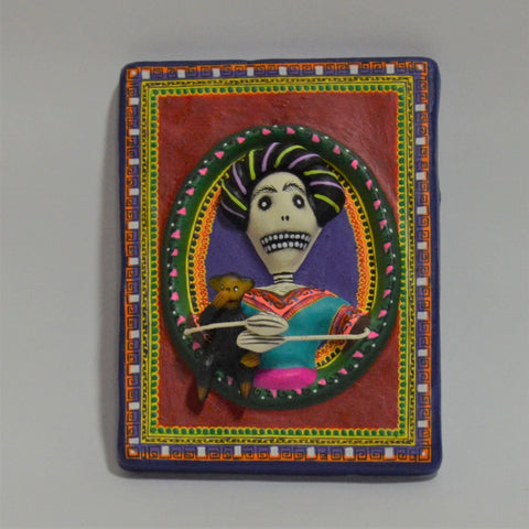 Daniel Paredes - Clay Folk Art Plaque with Frida and Her Monkey