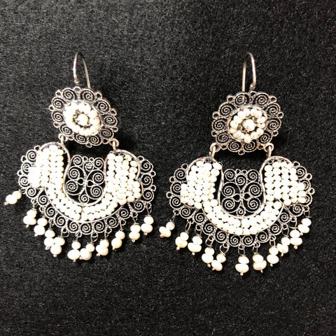 Jewelry - Mexican Silver Filigre Earrings with Pearls