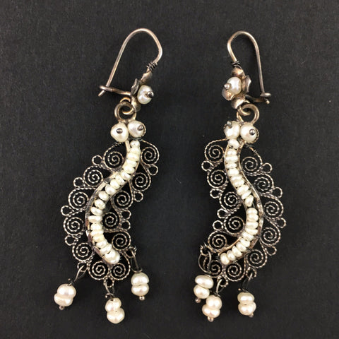 Jewelry - Mexican Silver Filigree Earrings with Fresh Water Pearls